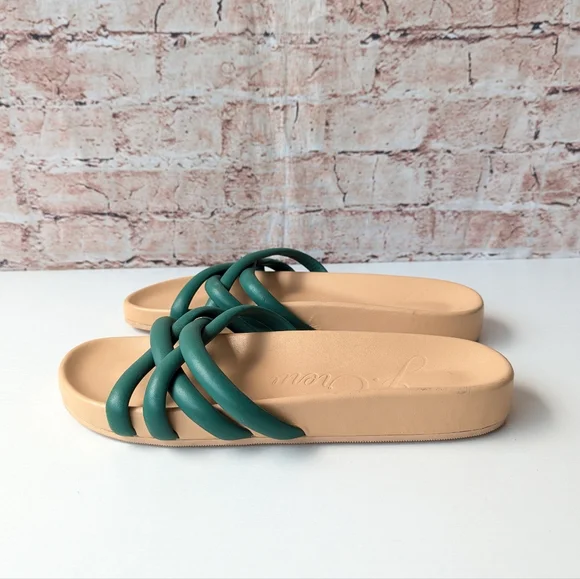 J. Crew Green and Tan Open-Toe Sandals with Crisscross Straps - Picture 4 of 9